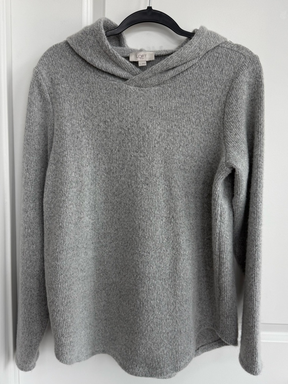 LOFT Light Gray Knit Hooded Pullover Sweater